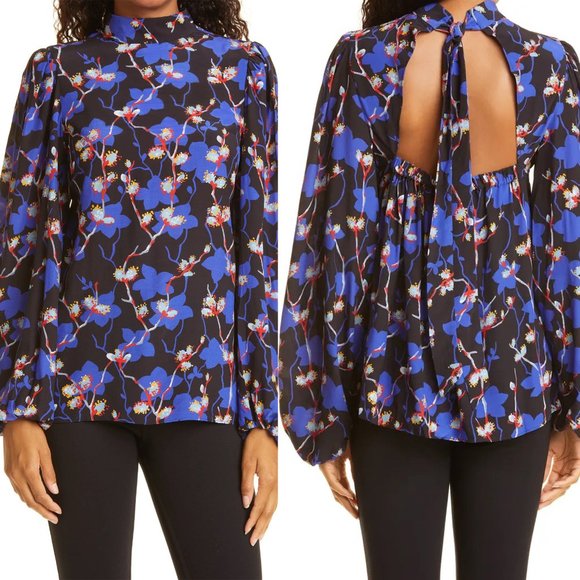 Ted Baker Tops - TED BAKER Blue Floral 'Ooma' Open Back Flowy Blouse NWT Ted 1/XS